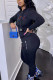Black Casual Embroidered Hooded Collar Two Pieces