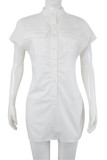 White Fashion Casual Solid Basic O Neck Short Sleeve Shirt Dress