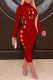 Burgundy Fashion Sexy Solid Hollowed Out Turtleneck Long Sleeve Dresses