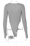 Grey Sexy Solid Patchwork V Neck Tops