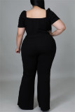 Black Fashion Casual Solid Basic V Neck Plus Size Jumpsuits