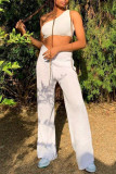 White Sexy Casual Solid Vests Pants One Shoulder Sleeveless Two Pieces