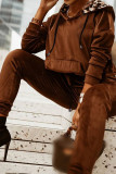 Dark Brown Casual Solid Patchwork Pocket Hooded Collar Long Sleeve Two Pieces