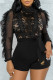 Black Fashion Celebrities Print Patchwork See-through O Neck Rompers