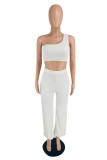 White Sexy Casual Solid Vests Pants One Shoulder Sleeveless Two Pieces