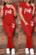 Red Fashion Casual Letter Print Basic V Neck Short Sleeve Two Pieces