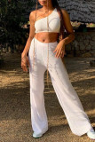 White Sexy Casual Solid Vests Pants One Shoulder Sleeveless Two Pieces