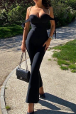 Burgundy Sexy Solid Patchwork Spaghetti Strap Skinny Jumpsuits