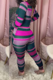 Pink Casual Fiber Striped Print Pants O Neck Skinny Jumpsuits