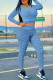 Sky Blue Fashion Sportswear Print Patchwork O Neck Long Sleeve Two Pieces