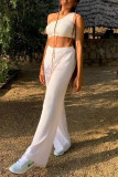 White Sexy Casual Solid Vests Pants One Shoulder Sleeveless Two Pieces