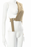 Brown Fashion Casual Solid Patchwork O Neck Tops