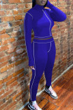 Royal Blue Casual Solid Patchwork Turtleneck Long Sleeve Two Pieces