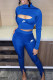 Blue Fashion Sportswear Print Patchwork O Neck Long Sleeve Two Pieces