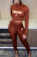 Brown Fashion Sportswear Print Patchwork O Neck Long Sleeve Two Pieces