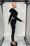 Burgundy Casual Print Patchwork Hooded Collar Long Sleeve Two Pieces