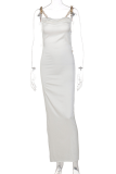 White Sexy Solid Chains Backless Spaghetti Strap Trumpet Mermaid Dresses