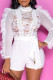 White Fashion Celebrities Print Patchwork See-through O Neck Rompers