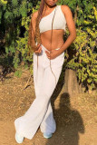 White Sexy Casual Solid Vests Pants One Shoulder Sleeveless Two Pieces