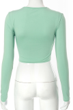 Blue Casual Solid Patchwork O Neck Tops