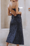 White Sexy Animal Print Chains Backless Halter Waist Skirt Dresses