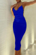 Blue Sexy Solid Chains Backless Spaghetti Strap Pencil Skirt Dresses