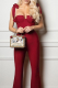 Burgundy Sexy Solid Patchwork Spaghetti Strap Skinny Jumpsuits