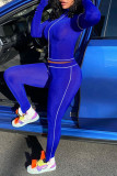 Royal Blue Casual Solid Patchwork Turtleneck Long Sleeve Two Pieces