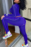 Royal Blue Casual Solid Patchwork Turtleneck Long Sleeve Two Pieces