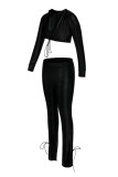 Black Fashion Sexy Solid Bandage Long Sleeve Two Pieces