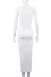 White Fashion Sexy Solid Hollowed Out Backless Oblique Collar Long Sleeve Dresses