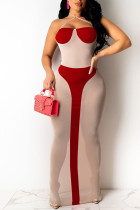 Red Sexy Solid Split Joint See-through Halter Straight Dresses