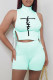 Water Blue Fashion Casual Print Bandage Turndown Collar Sleeveless Two Pieces