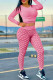 Pink Fashion Sportswear Print Patchwork O Neck Long Sleeve Two Pieces
