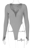 Grey Sexy Solid Patchwork V Neck Tops