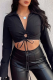 Black Casual Solid Patchwork Turndown Collar Tops