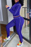 Royal Blue Casual Solid Patchwork Turtleneck Long Sleeve Two Pieces