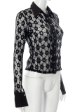 White Sexy Patchwork Lace Turndown Collar Tops