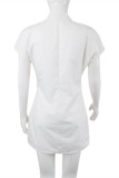 White Fashion Casual Solid Basic O Neck Short Sleeve Shirt Dress