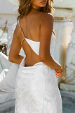 White Sexy Animal Print Chains Backless Halter Waist Skirt Dresses