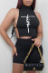 Black Fashion Casual Print Bandage Turndown Collar Sleeveless Two Pieces