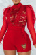 Red Fashion Celebrities Print Patchwork See-through O Neck Rompers