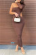 Brown Fashion Sexy Solid Hollowed Out Backless Oblique Collar Long Sleeve Dresses