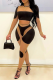 Black Sexy Solid Patchwork Mesh O Neck Short Sleeve Two Pieces