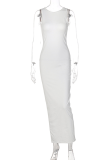 White Sexy Solid Backless O Neck Pencil Skirt Dresses
