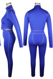 Royal Blue Casual Solid Patchwork Turtleneck Long Sleeve Two Pieces