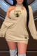 Khaki Fashion Sexy Print Basic O Neck Long Sleeve Two Pieces