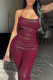 Burgundy Fashion Sexy Solid Backless Halter Skinny Jumpsuits