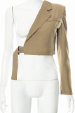 Brown Fashion Casual Solid Patchwork O Neck Tops