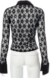 White Sexy Patchwork Lace Turndown Collar Tops